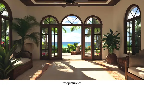Tropical Beach View From Living Room Interior Design
