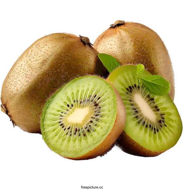 [Transparent Background PNG]Fresh Kiwi Fruit With Leaves