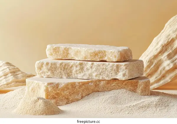 Beige Stone Stacked on Sand Background