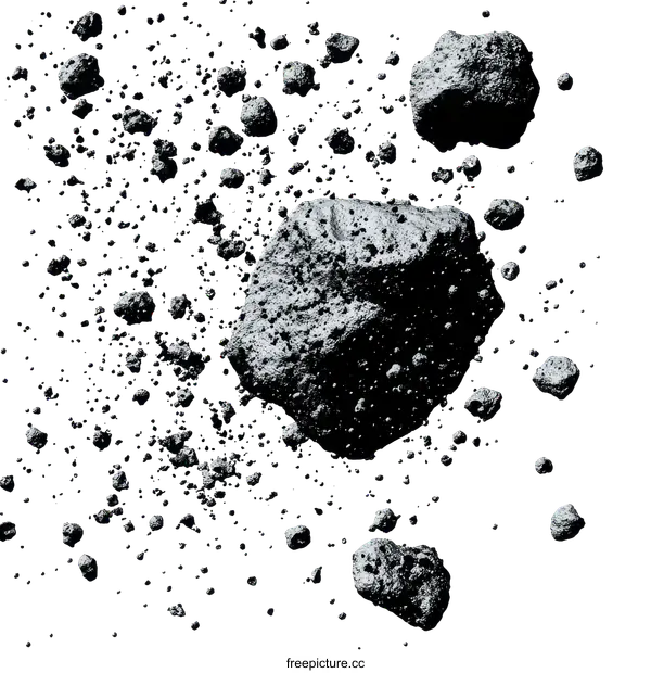 [Transparent Background PNG]Asteroid Fragmentation in Space Illustration