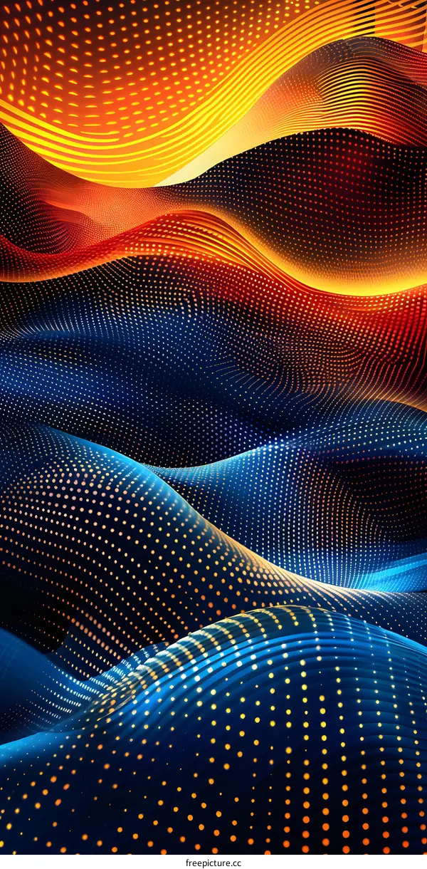 Colorful abstract background of flowing glowing dots.