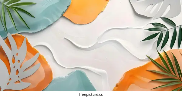 Abstract Summer Minimalist White Background With Palm Leaves