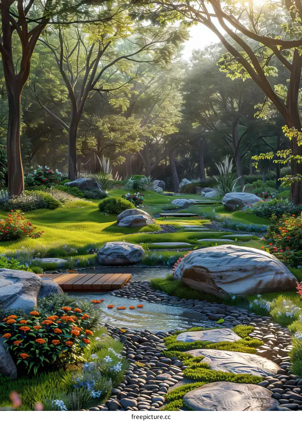 A Small Creek Winding Through a Tranquil Forest Park