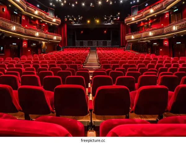 Empty Auditorium with Red Seats and Stage