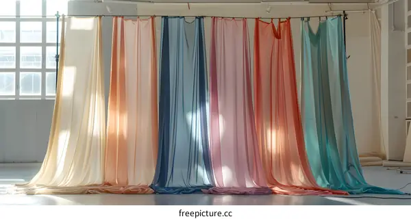 Colorful Sheer Curtains Hanging In A Room