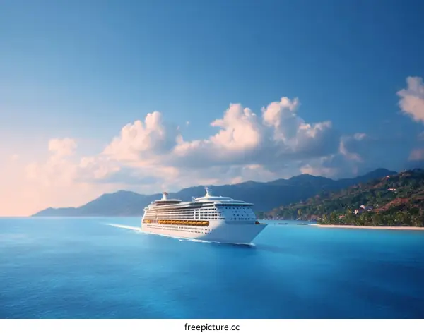 Luxury Cruise Ship at Tropical Paradise