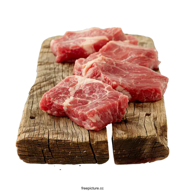 [Transparent Background PNG]Raw Beef Steaks on Wooden Board