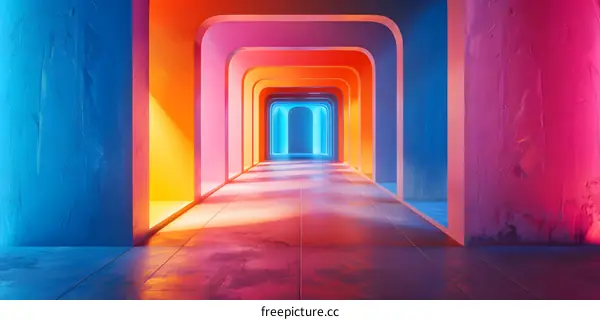 Abstract Colorful Neon Lights Tunnel Background