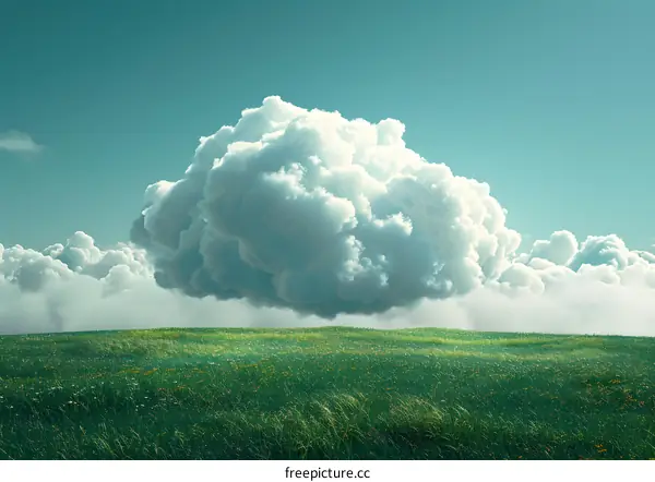 fluffy white cloudscape over green grassy field