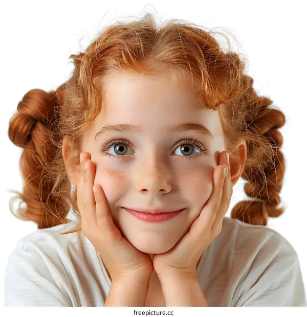 Portrait of a happy young girl with red hair and freckles