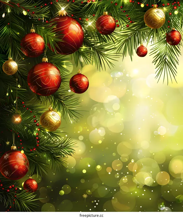 Christmas Tree With Red And Gold Ornaments