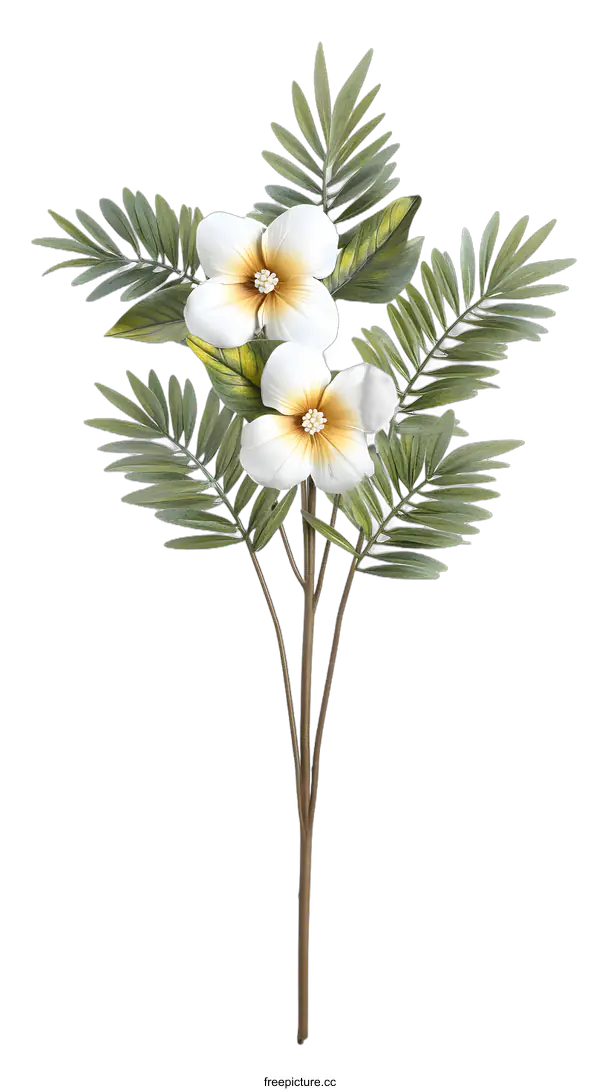 [Transparent Background PNG]White Flowers with Green Leaves on a White Background