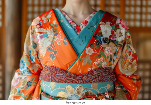 A woman wearing a kimono with floral patterns