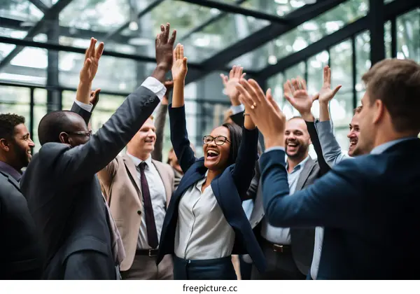 A group of business people celebrating their success