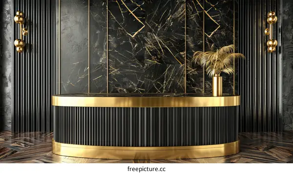 Black and gold marble luxury reception desk