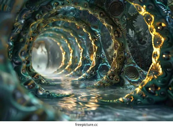 Glowing Alien Plants in a Mystical Cave