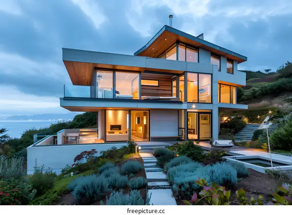 Modern House with Ocean View and Landscaped Yard