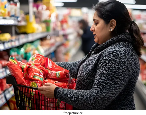 Woman Shopping for Groceries at Supermarket
