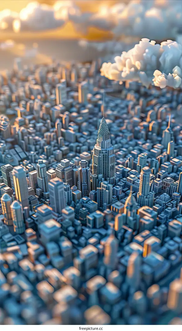 Small City Architectural Model with Central Tower