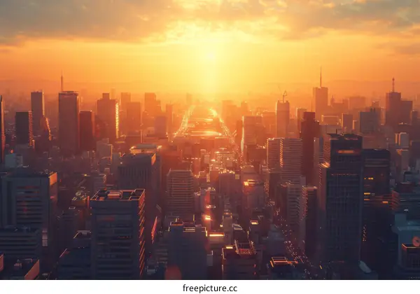Sunrise over a Modern Metropolis Skyline
