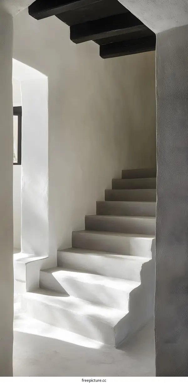 White Concrete Staircase In Minimalist Interior Design