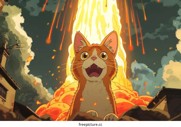 Cat looking up at a meteor shower