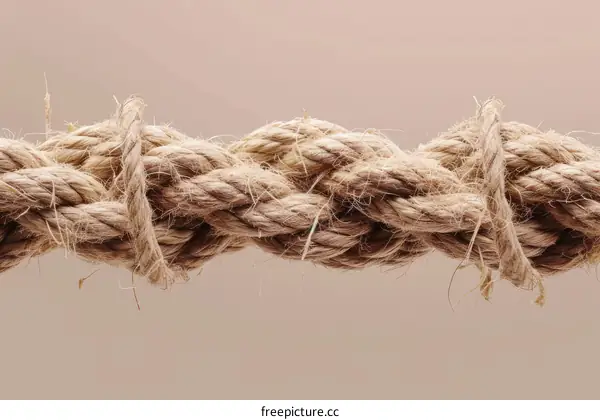 Close up of a fraying rope against a beige background
