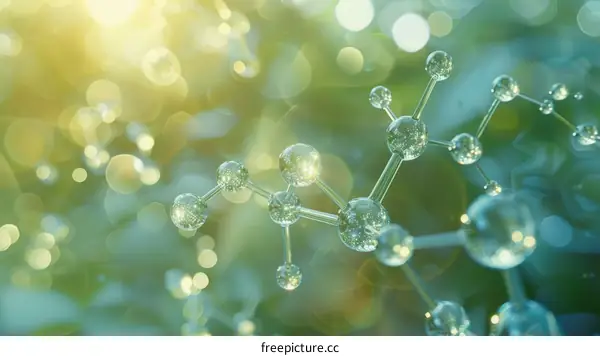 A molecular model with a green background