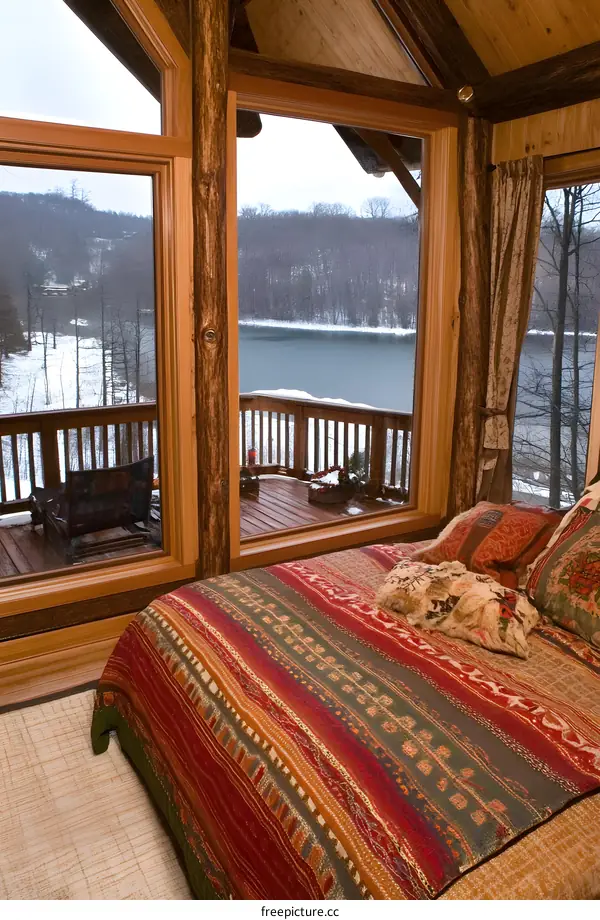 Cozy Cabin Bedroom with Lake View