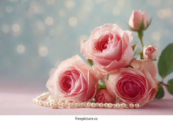Beautiful Pink Roses with Pearls