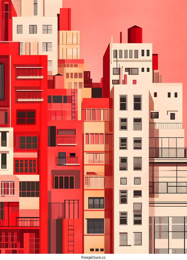 Modern Architecture in Red and White Abstract Building Facade