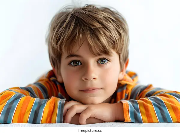 Portrait of a boy with green eyes and brown hair