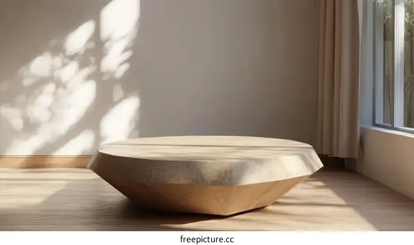 Modern Wooden Display Platform in a Minimalist Room