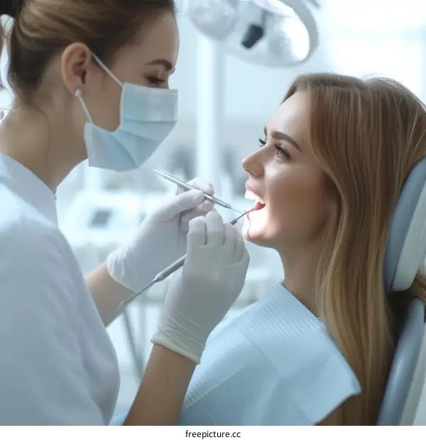 Dentist examining a patient's teeth