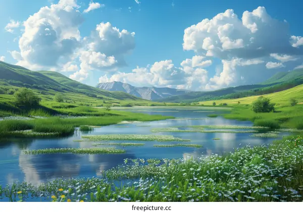 Beautiful Mountain Lake Scenery Under Sunny Sky