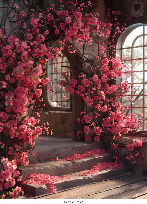 A beautiful archway of cherry blossoms