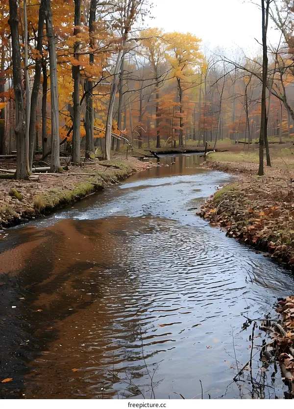 Autumn Creek in a Forest Landscape