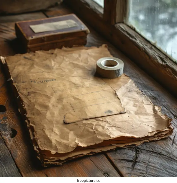 Old paper texture background with vintage grunge wooden table