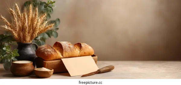 Artisan Bread Still Life with Wheat Ears