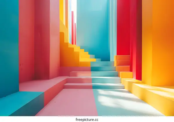 Abstract Colorful Stairs in a Modern Building