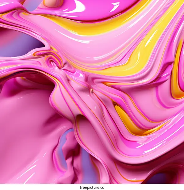 Colorful abstract painting with swirls of pink, yellow and purple