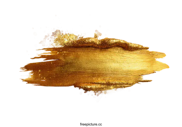 [Transparent Background PNG]Golden Paint Stroke Illustration with Glitters