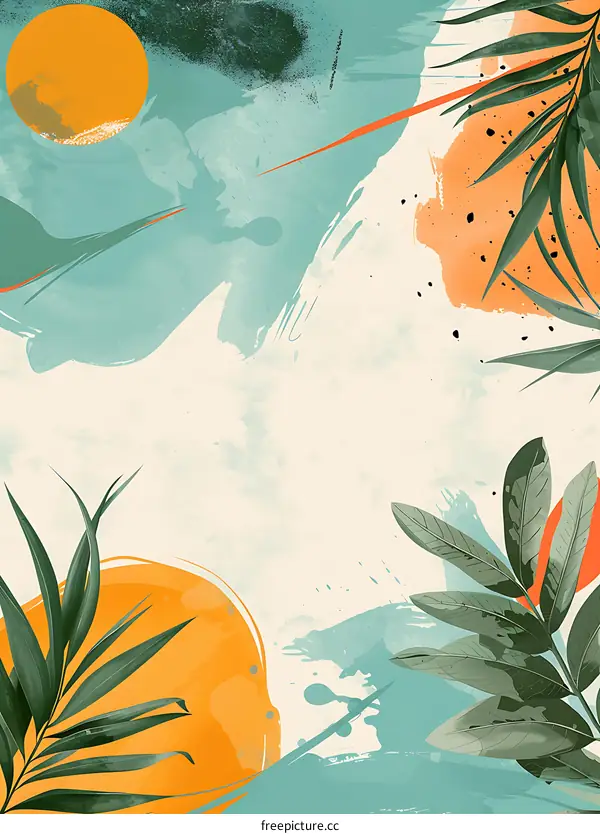 Abstract Tropical Watercolor Background With Palm Leaves