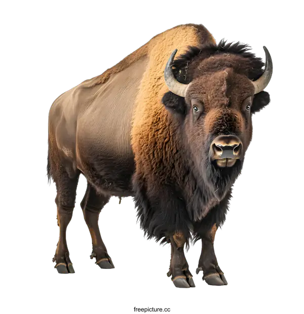 [Transparent Background PNG]Close Up of a Bison Standing on a White Background