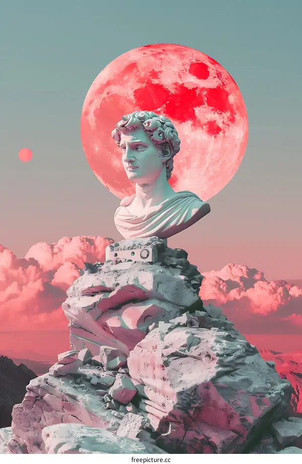 Abstract Surrealist Sculpture With Red Moon