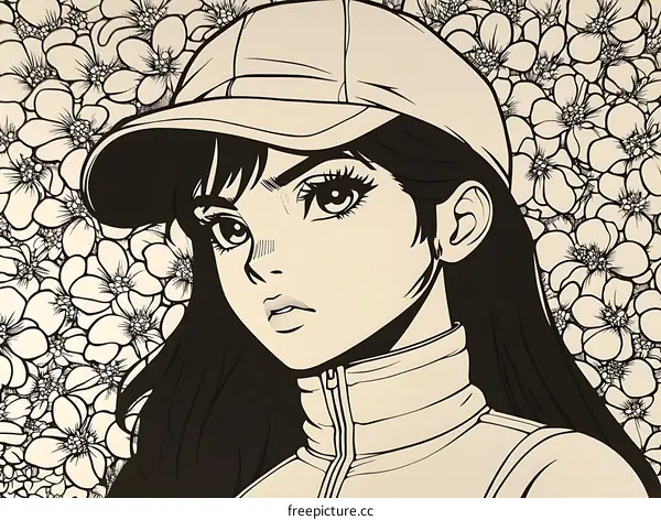 Anime Girl with Flowers Illustration