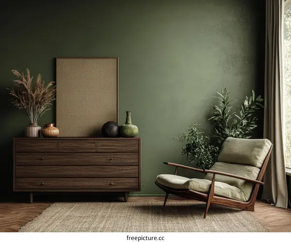 Modern Minimalist Green Living Room Interior Design