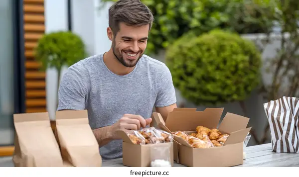 Outdoor Food Delivery by a Caucasian Man