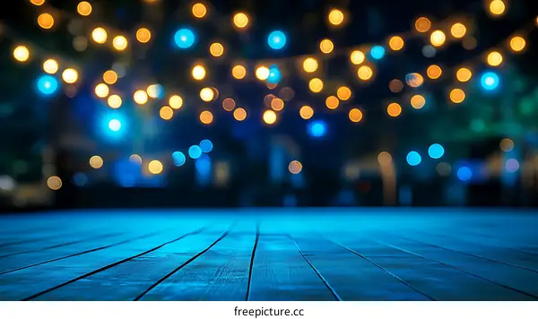 Night Scene with Bokeh Lights on Wooden Floor