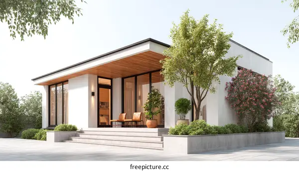 Modern House Exterior with Patio and Landscaping